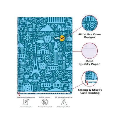 Navneet Youva Case Bound Jumbo Single Line Notebook (Assorted, 384 Pages)