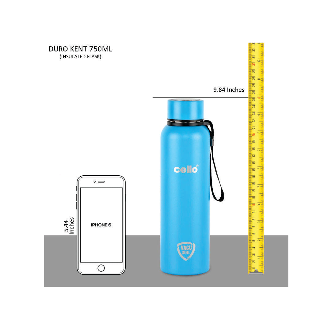 Cello Duro Tuff Steel Series- Kent Double Walled Stainless Steel Water Bottle with Durable DTP Coating