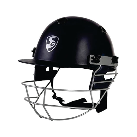 Roll over image to zoom in SG OPTIPRO Cricket Helmet | Navy Blue | Size: Extra Small | For Men & Boys | Adjustable Steel Grill | Breathable Inner Padding | Lightweight