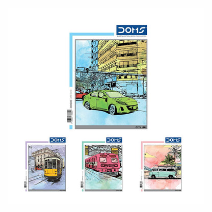 Doms Single Line Notebook - City Life Series (57 GSM, Assorted)