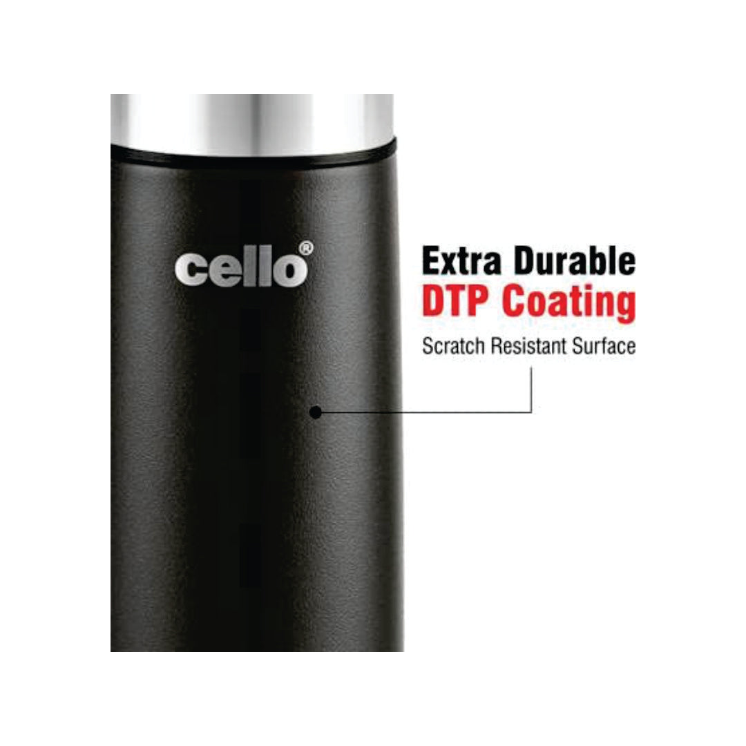 cello Duro Tuff Steel Flip with Jacket DTP Coating Double Walled Insulated 1000 ml Bottle (Pack of 1, Black, Steel)