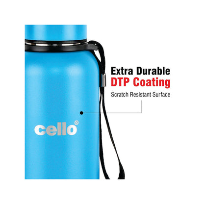 Cello Duro Tuff Steel Series- Kent Double Walled Stainless Steel Water Bottle with Durable DTP Coating