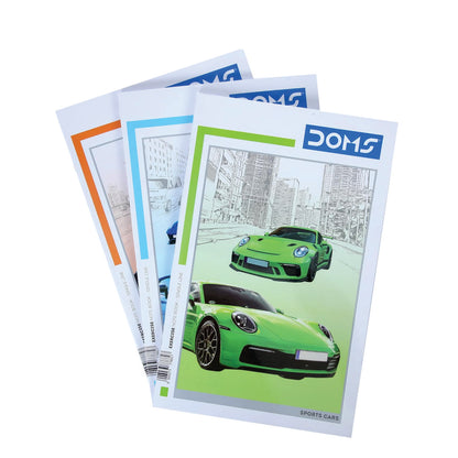 Doms Single Line Notebook - Sports Car Series (57 GSM, Assorted, 172 Pages)