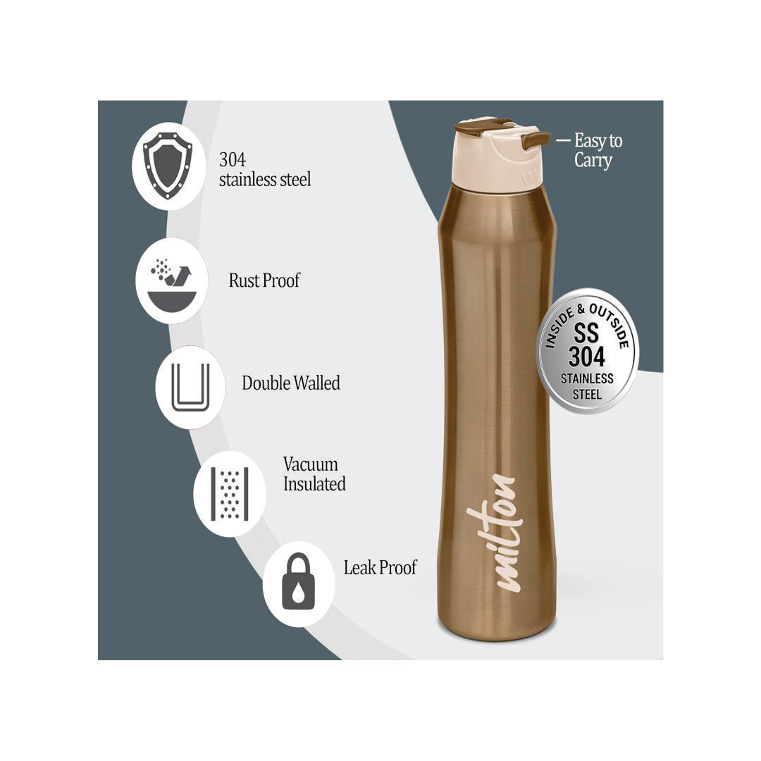 Milton Stark 900 Thermosteel 24 Hours Hot or Cold Water Bottle, 790 ml, Brown