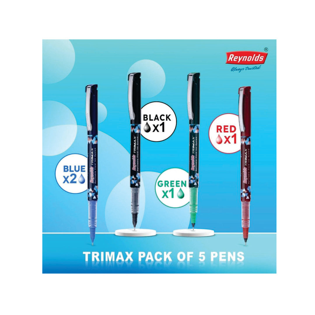 Trimax refillable fluid ink roller Pen Set (Multicolour)