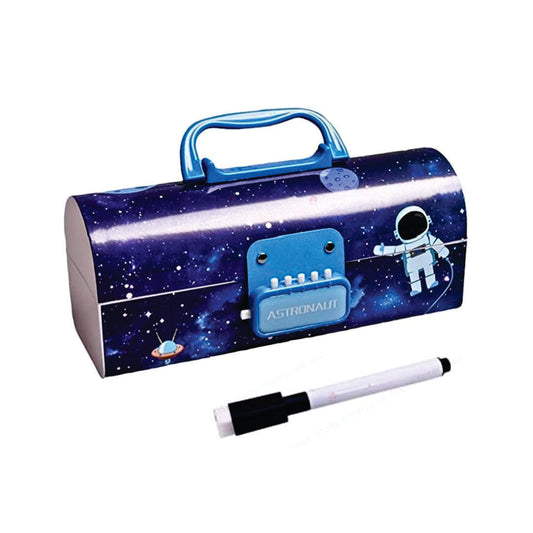 Adichai Pencil Box for Kids - Space Theme, Suitcase Style Password Lock Pencil Box for Boys & Girls, Stationery Organizer Birthday Return Gifts for Kids (Set of 1, Space-Blue)