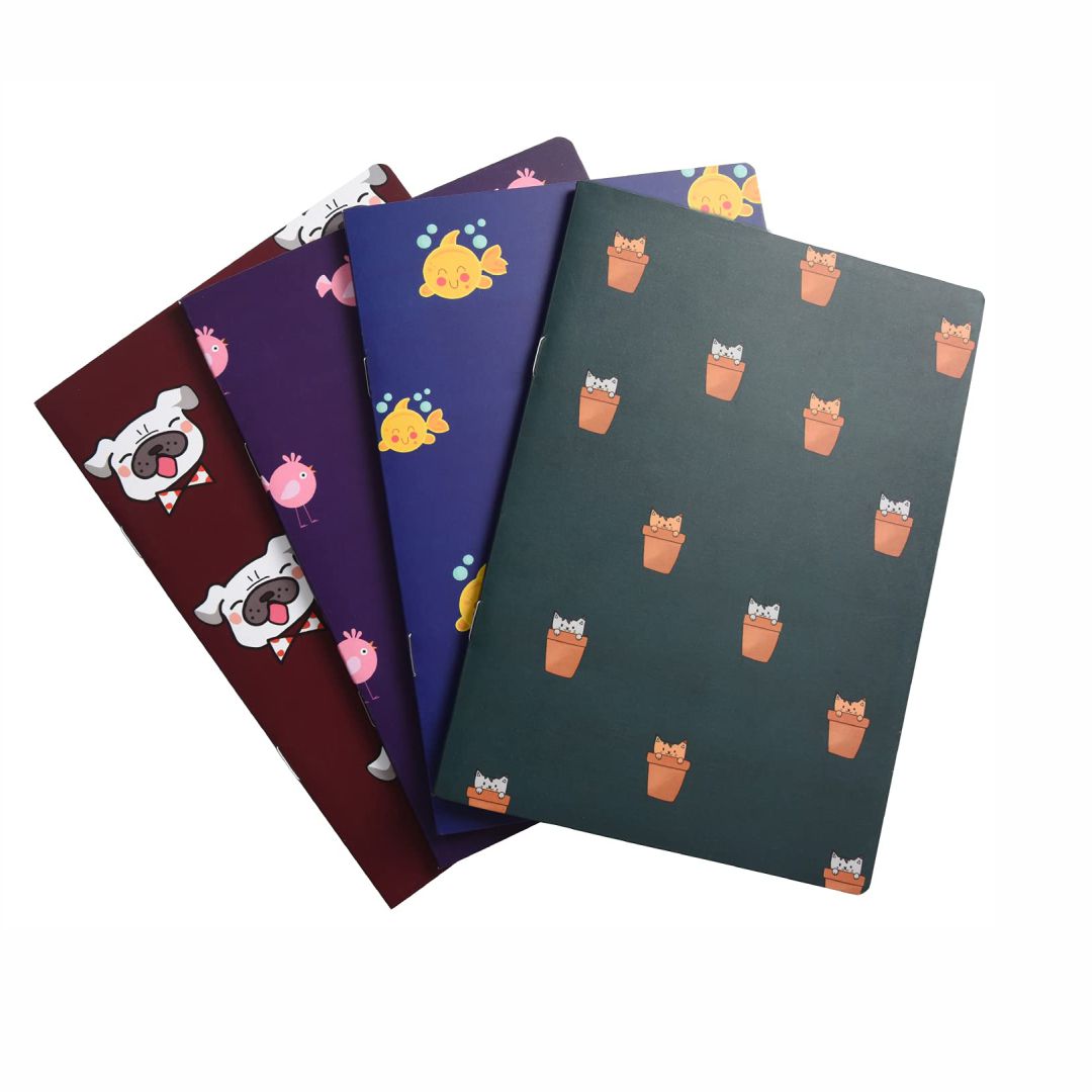 Papboo Unruled Cute Animal Handy Notebook Set (A5, Assorted, 4 X 60 pages)