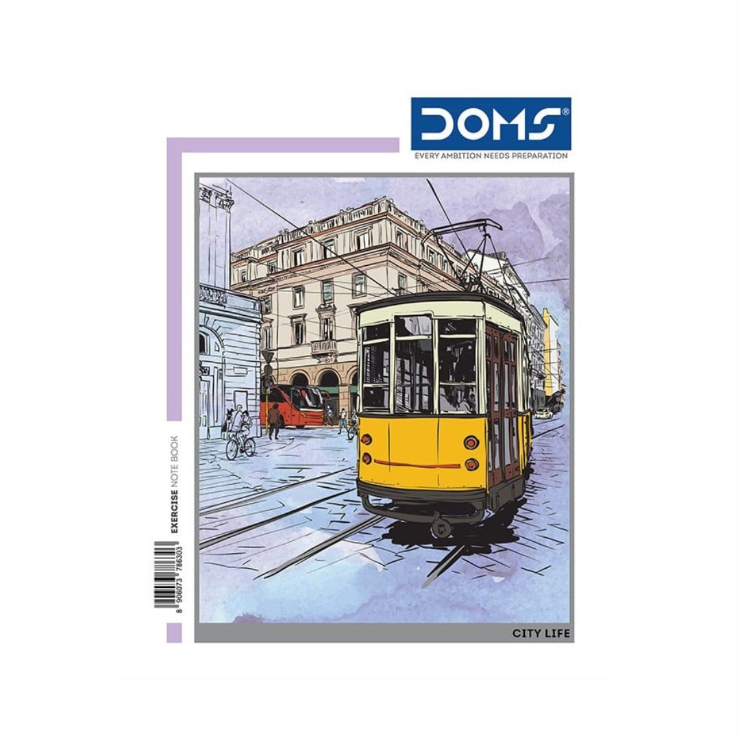 Doms Single Line Notebook - City Life Series (57 GSM, Assorted)