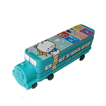 Cozen School Pencil Box for Girls and Boys Compass Box for Girls with Wheel, Stylish School Bus ans Train Geometry Box for Boys, Pencil Box Set Toys for Kids 3+ Years (Train)