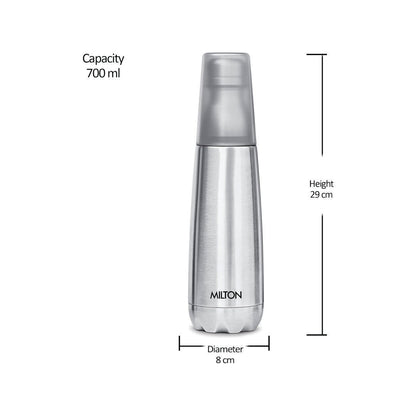 Milton Vertex 750 Vacuum Insulated Thermosteel Water Bottle/Flask | 25 oz | 750 ml | 24 hours Hot & Cold, 18/8 Stainless Steel, BPA Free, Food Grade, Leak-Proof | Silver